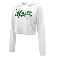 Philadelphia Eagles Jalen Hurts Majestic Threads Women's Glitter Wordmark Hoodie
