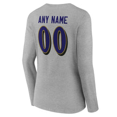 Baltimore Ravens Women's Team Authentic Personalized Name & Number Long Sleeve V-Neck T-Shirt