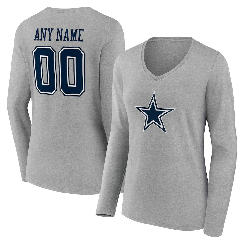 Dallas Cowboys Women's Team Authentic Personalized Name & Number Long Sleeve V-Neck T-Shirt