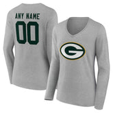 Green Bay Packers Women's Team Authentic Personalized Name & Number Long Sleeve V-Neck T-Shirt