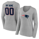 New England Patriots Women's Team Authentic Personalized Name & Number Long Sleeve V-Neck T-Shirt