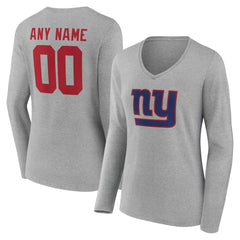 New York Giants Women's Team Authentic Personalized Name & Number Long Sleeve V-Neck T-Shirt