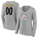 Pittsburgh Steelers Women's Team Authentic Personalized Name & Number Long Sleeve V-Neck T-Shirt