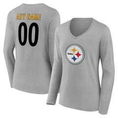 Pittsburgh Steelers Women's Team Authentic Personalized Name & Number Long Sleeve V-Neck T-Shirt