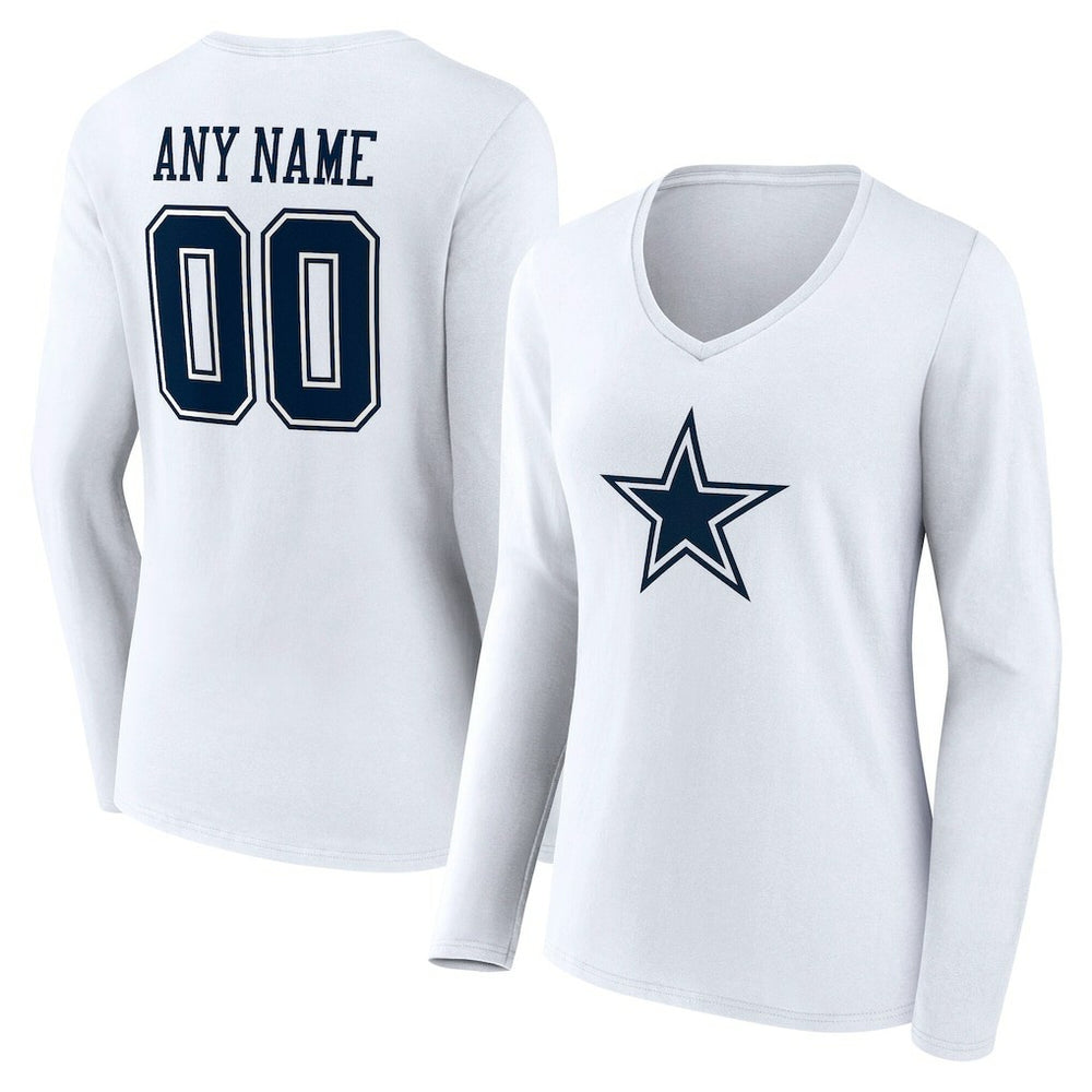 Dallas Cowboys Women's Team Authentic Personalized Name & Number Long Sleeve V-Neck T-Shirt