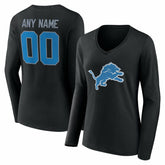 Detroit Lions Women's Team Authentic Personalized Name & Number Long Sleeve V-Neck T-Shirt