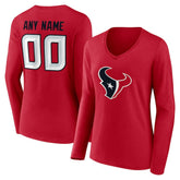 Houston Texans Women's Team Authentic Personalized Name & Number Long Sleeve V-Neck T-Shirt