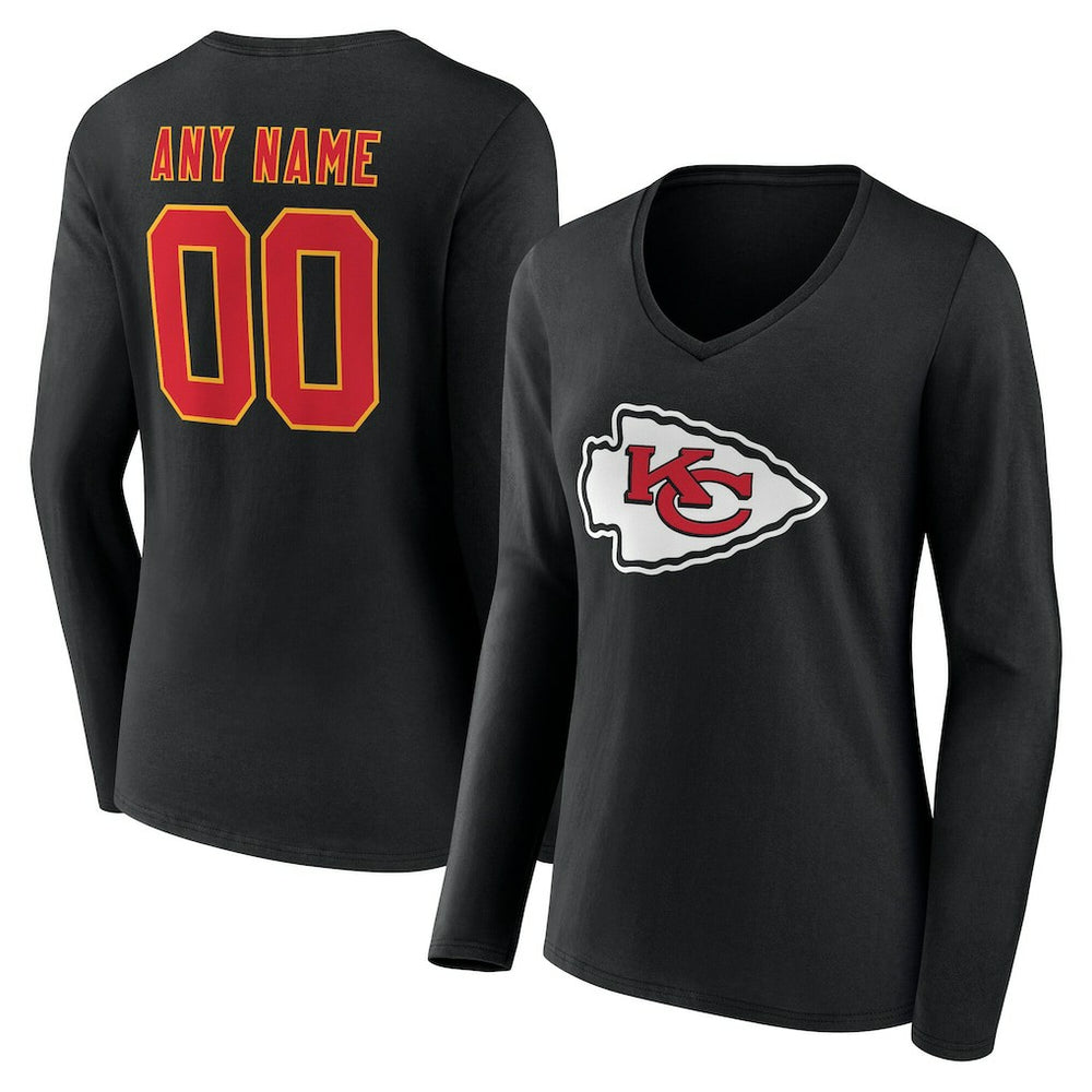 Kansas City Chiefs Women's Team Authentic Personalized Name & Number Long Sleeve V-Neck T-Shirt