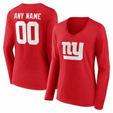 New York Giants Women's Team Authentic Personalized Name & Number Long Sleeve V-Neck T-Shirt