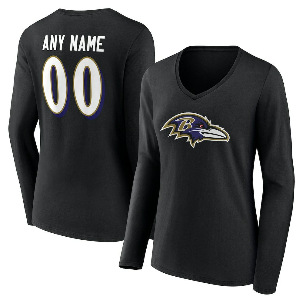 Baltimore Ravens Women's Team Authentic Personalized Name & Number Long Sleeve V-Neck T-Shirt