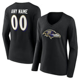Baltimore Ravens Women's Team Authentic Personalized Name & Number Long Sleeve V-Neck T-Shirt