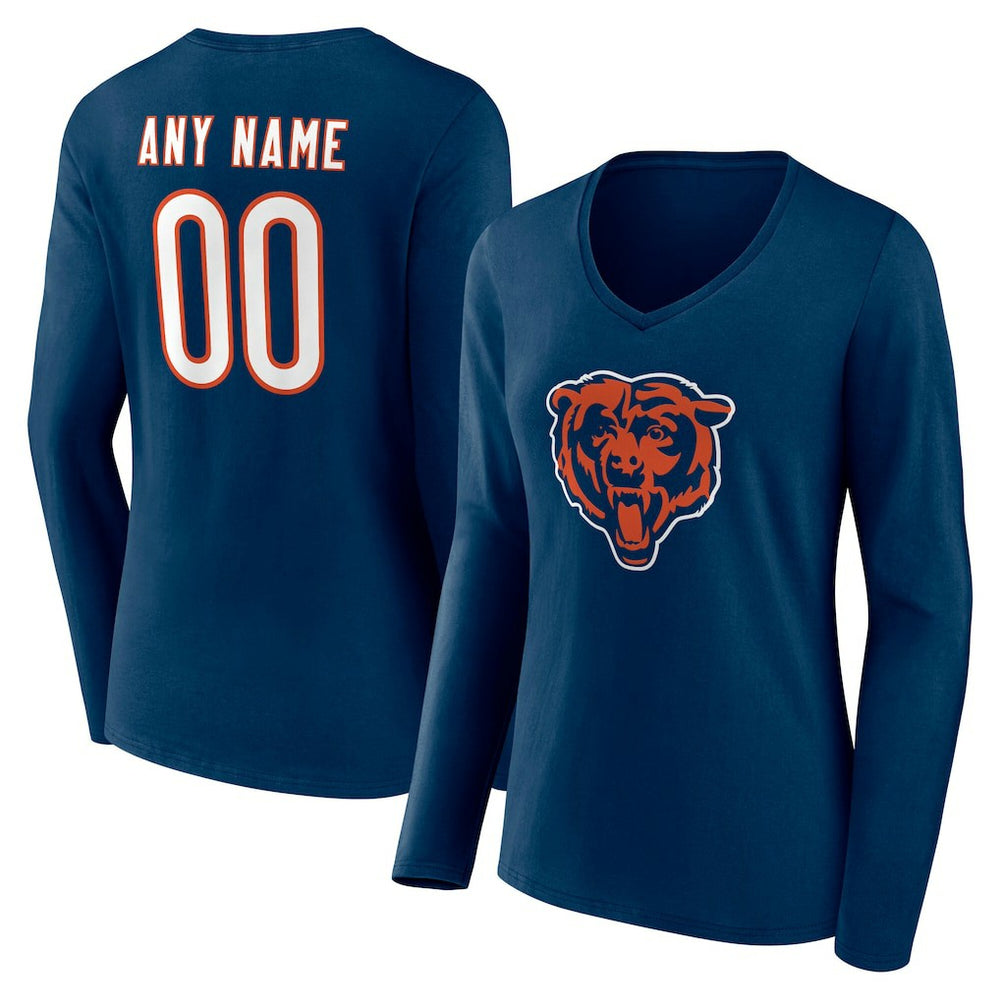 Chicago Bears Women's Team Authentic Personalized Name & Number Long Sleeve V-Neck T-Shirt