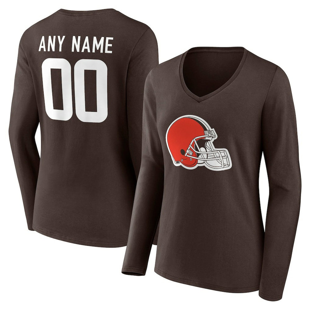 Cleveland Browns Women's Team Authentic Personalized Name & Number Long Sleeve V-Neck T-Shirt