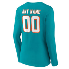 Miami Dolphins Women's Team Authentic Personalized Name & Number Long Sleeve V-Neck T-Shirt