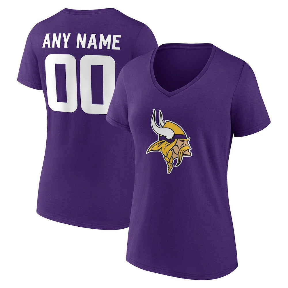 Minnesota Vikings Women's Team Authentic Personalized Name & Number V-Neck T-Shirt