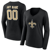 New Orleans Saints Women's Team Authentic Personalized Name & Number Long Sleeve V-Neck T-Shirt