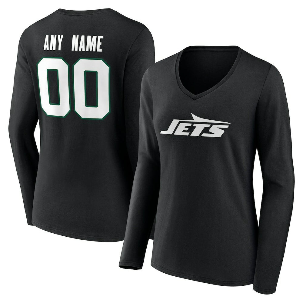 New York Jets Women's Team Authentic Personalized Name & Number Long Sleeve V-Neck T-Shirt