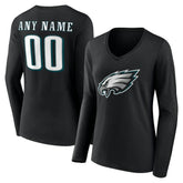 Philadelphia Eagles Women's Team Authentic Personalized Name & Number Long Sleeve V-Neck T-Shirt