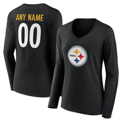 Pittsburgh Steelers Women's Team Authentic Personalized Name & Number Long Sleeve V-Neck T-Shirt