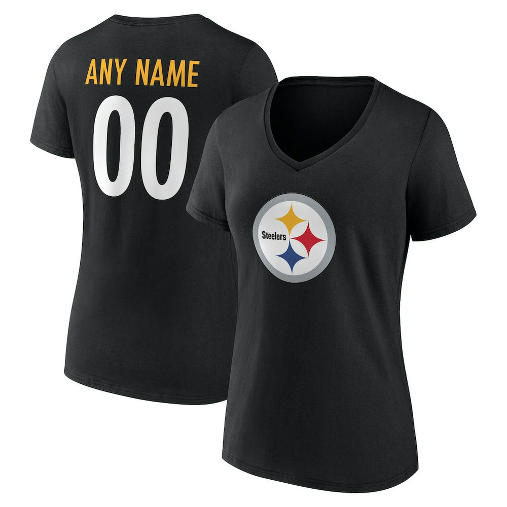 Pittsburgh Steelers Women's Team Authentic Personalized Name & Number V-Neck T-Shirt