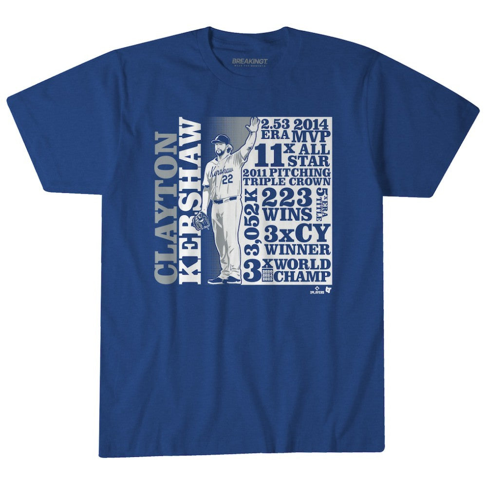 Clayton Kershaw Los Angeles Dodgers BreakingT Unisex GOAT List T-Shirt | MLB New