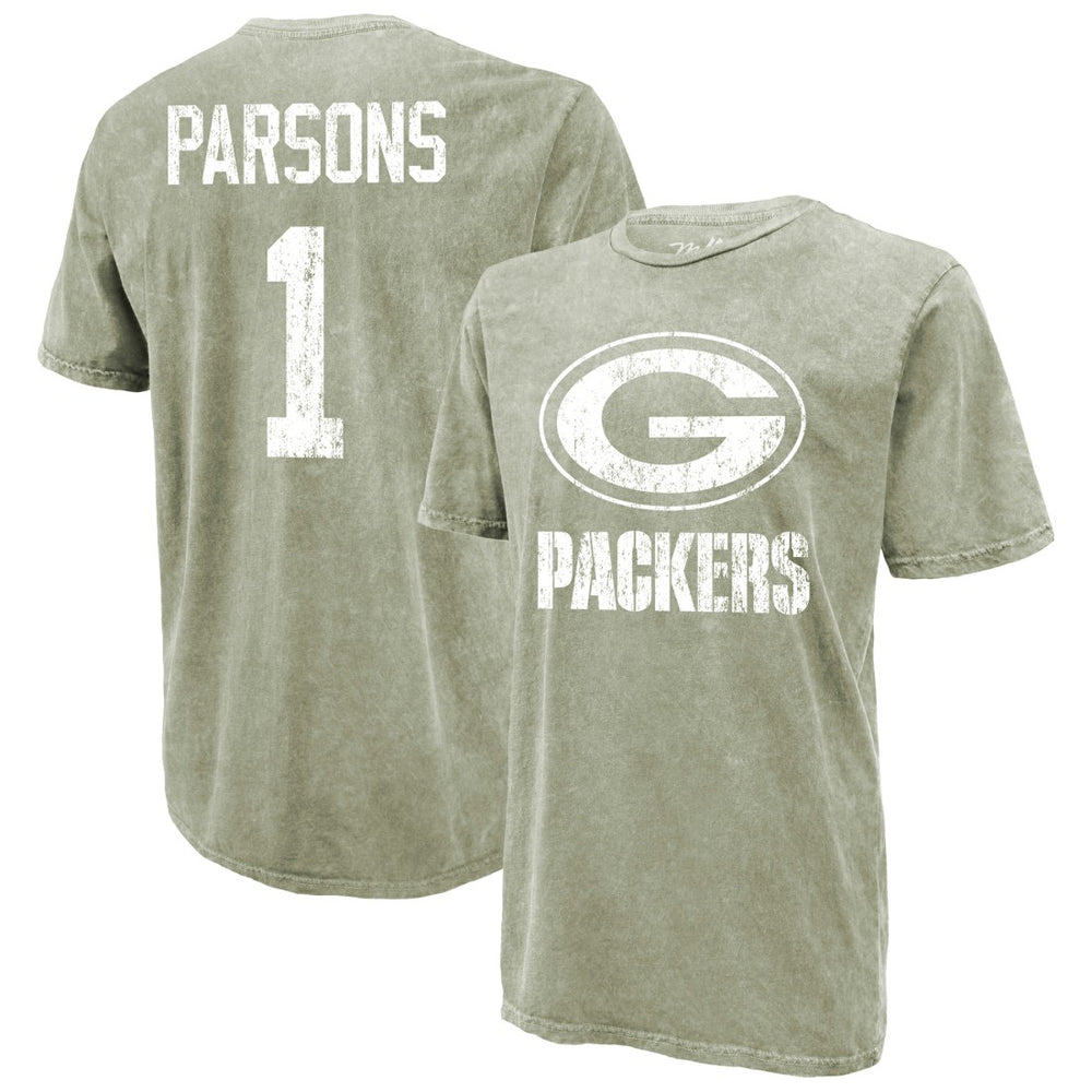 Green Bay Packers Micah Parsons Majestic Threads Mineral Wash Name & Number T-Shirt