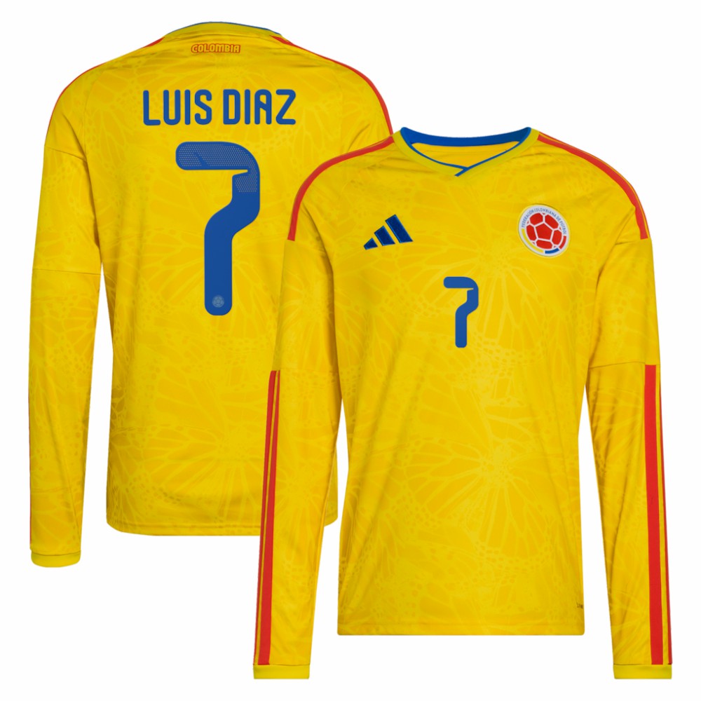 Luis Diaz Colombia National Team 2026 Home Replica Long Sleeve Jersey Yellow - Adidas