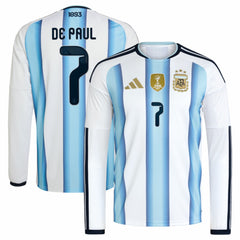 Rodrigo De Paul Argentina National Team 2026 Home Replica Long Sleeve Jersey White - Adidas