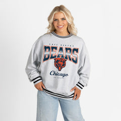 Chicago Bears Gameday Couture Women's Oversized Gridiron Drive Ringer Stripe Sweatshirt