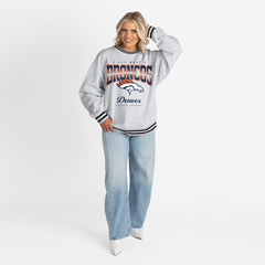 Denver Broncos Gameday Couture Women's Oversized Gridiron Drive Ringer Stripe Sweatshirt