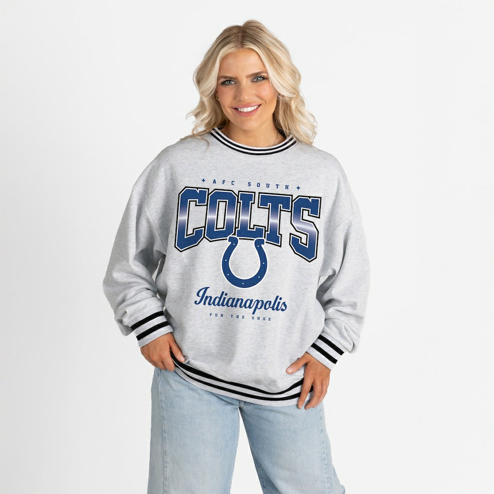 Indianapolis Colts Gameday Couture Women's Oversized Gridiron Drive Ringer Stripe Sweatshirt