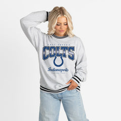 Indianapolis Colts Gameday Couture Women's Oversized Gridiron Drive Ringer Stripe Sweatshirt