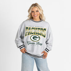 Green Bay Packers Gameday Couture Women's Oversized Gridiron Drive Ringer Stripe Sweatshirt