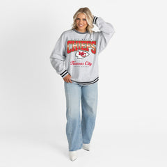 Kansas City Chiefs Gameday Couture Women's Oversized Gridiron Drive Ringer Stripe Sweatshirt