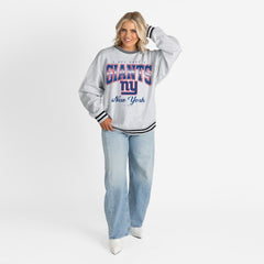 New York Giants Gameday Couture Women's Oversized Gridiron Drive Ringer Stripe Sweatshirt
