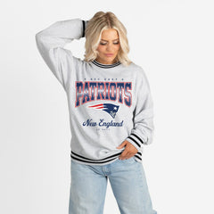 New England Patriots Gameday Couture Women's Oversized Gridiron Drive Ringer Stripe Sweatshirt