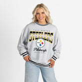 Pittsburgh Steelers Gameday Couture Women's Oversized Gridiron Drive Ringer Stripe Sweatshirt