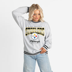Pittsburgh Steelers Gameday Couture Women's Oversized Gridiron Drive Ringer Stripe Sweatshirt