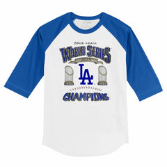 Los Angeles Dodgers Tiny Turnip Youth 2025 World Series Champions 3/4-Sleeve Raglan Baseball T-Shirt | MLB For sale