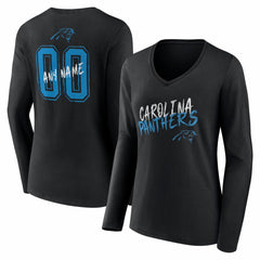 Carolina Panthers Women's Hustle Personalized Name & Number Long Sleeve V-Neck T-Shirt