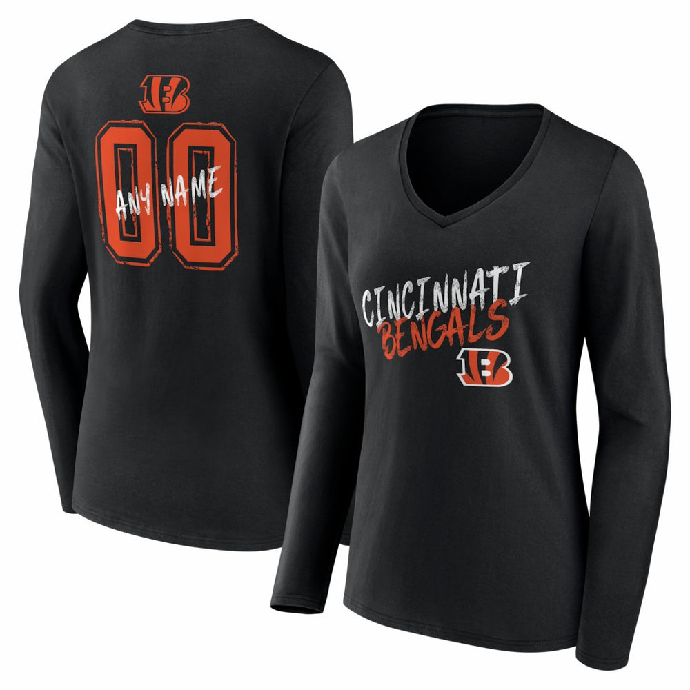 Cincinnati Bengals Women's Hustle Personalized Name & Number Long Sleeve V-Neck T-Shirt