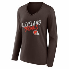 Cleveland Browns Women's Hustle Personalized Name & Number Long Sleeve V-Neck T-Shirt