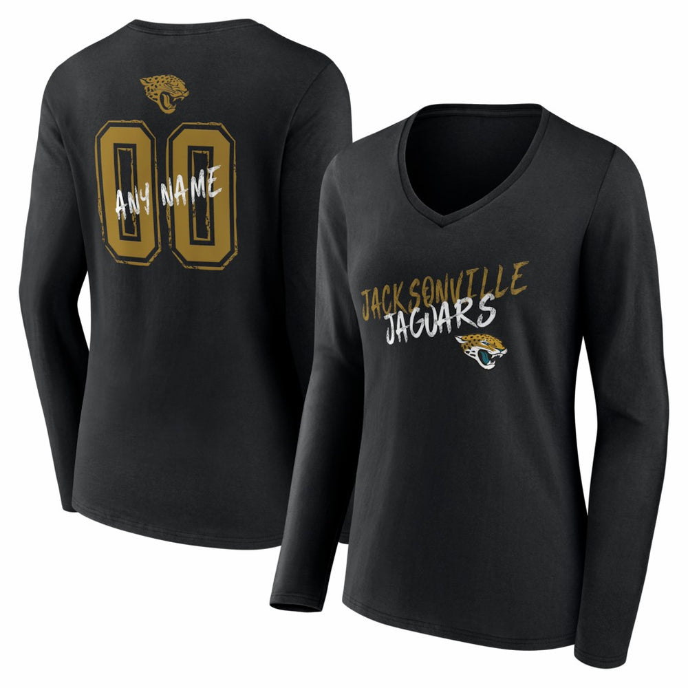 Jacksonville Jaguars Women's Hustle Personalized Name & Number Long Sleeve V-Neck T-Shirt