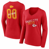 Kansas City Chiefs Women's Hustle Personalized Name & Number Long Sleeve V-Neck T-Shirt