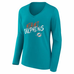 Miami Dolphins Women's Hustle Personalized Name & Number Long Sleeve V-Neck T-Shirt