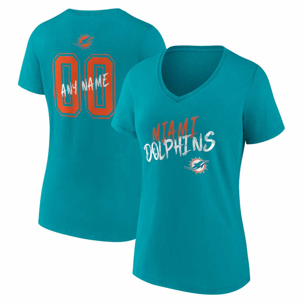 Miami Dolphins Women's Hustle Personalized Name & Number V-Neck T-Shirt