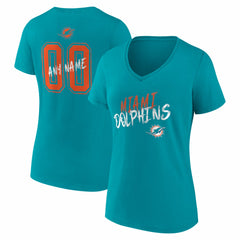 Miami Dolphins Women's Hustle Personalized Name & Number V-Neck T-Shirt