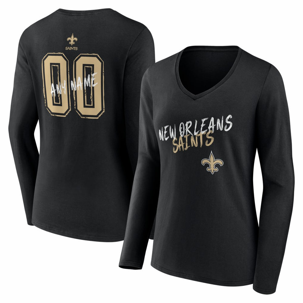 New Orleans Saints Women's Hustle Personalized Name & Number Long Sleeve V-Neck T-Shirt