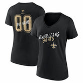 New Orleans Saints Women's Hustle Personalized Name & Number V-Neck T-Shirt