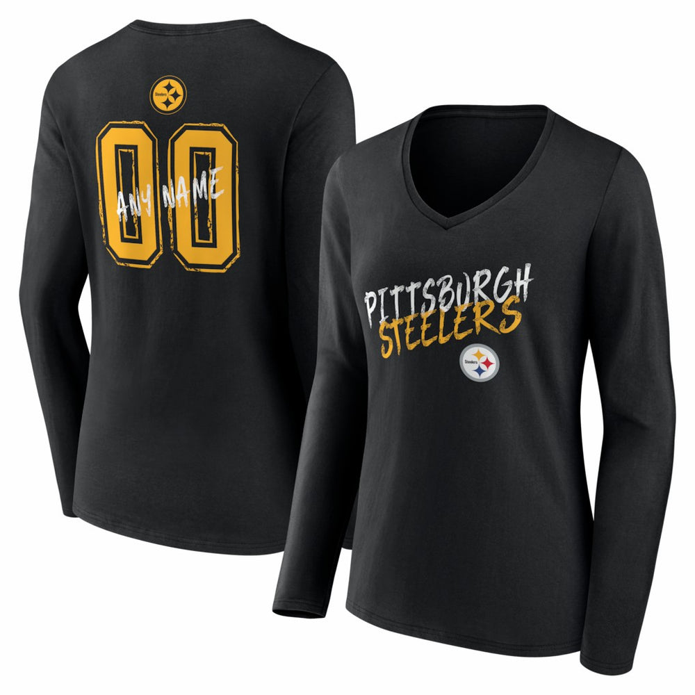 Pittsburgh Steelers Women's Hustle Personalized Name & Number Long Sleeve V-Neck T-Shirt